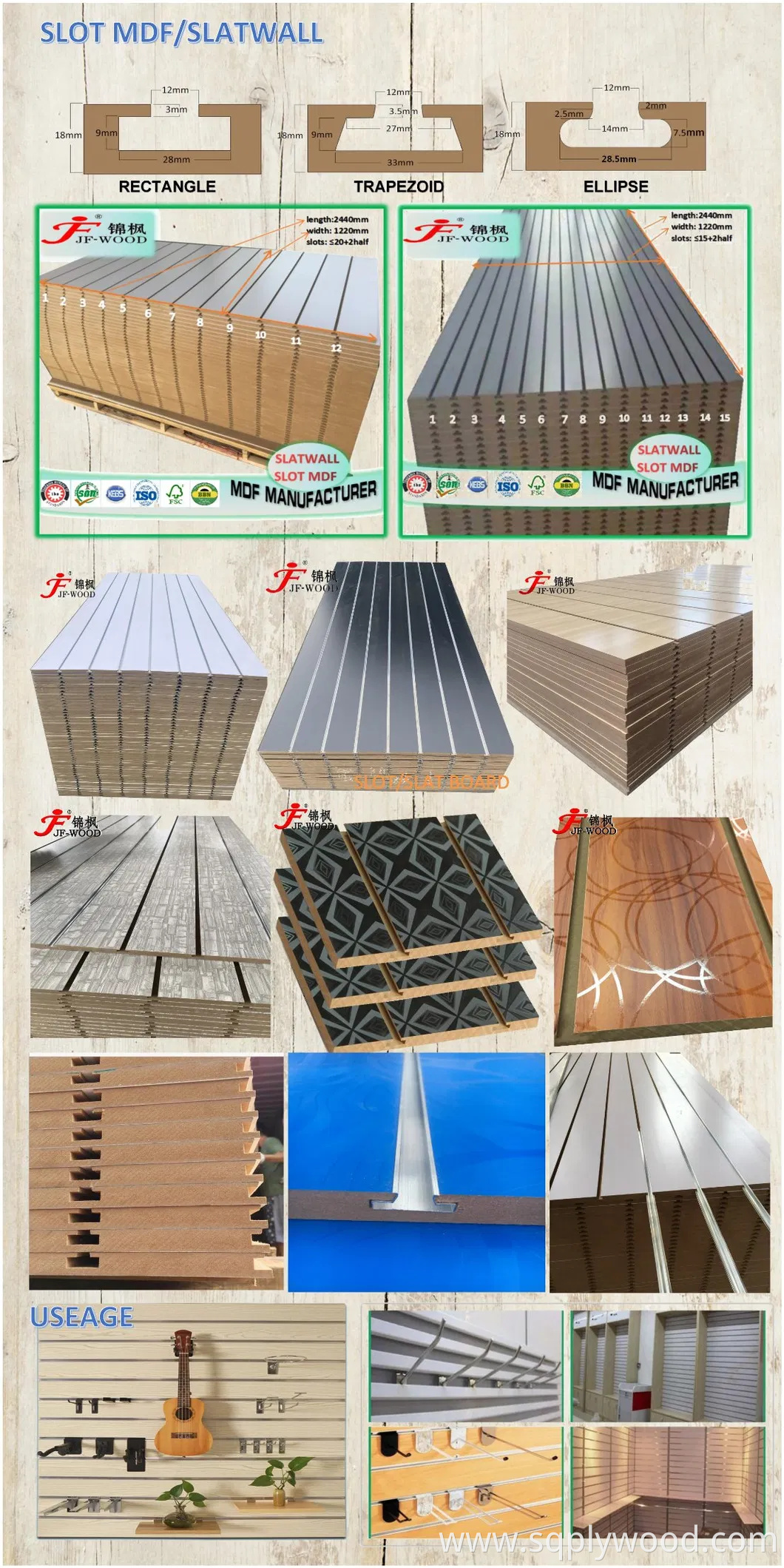 Supermarket Show Room Display Slat-Wall Slot Board Melamine Slotted MDF